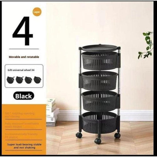 *Product Name*: Black 4-Tier Rotatable Fruit Basket with Wheels
*