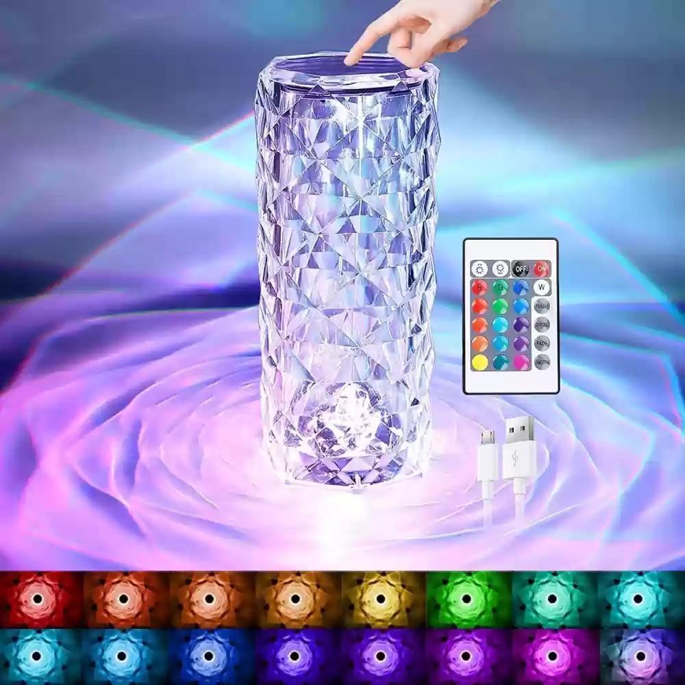 Crystal RGB Table Lamp – 16 Colors, Touch & Remote Control