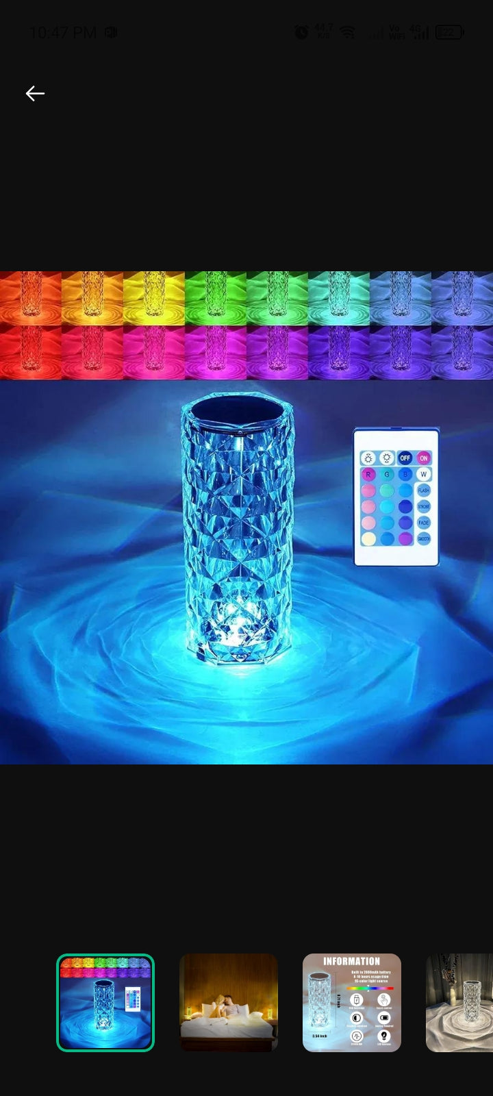 Crystal RGB Table Lamp – 16 Colors, Touch & Remote Control